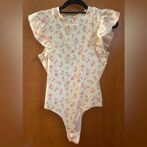 Celebrity Pink Floral Flutter Sleeve Bodysuit